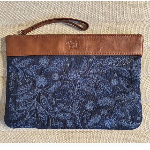 Abercrombie & Fitch Handbags - Abercrombie & Fitch Indigo Floral Embroidered Wristlet with Leather Trim